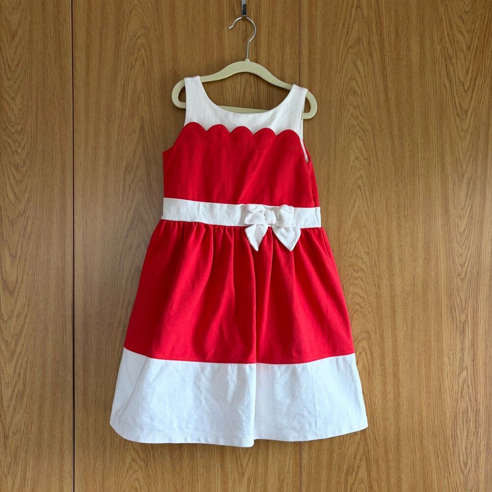 Janie and Jack Red Scalloped Bow Holiday Party Dress Girls Size 7
